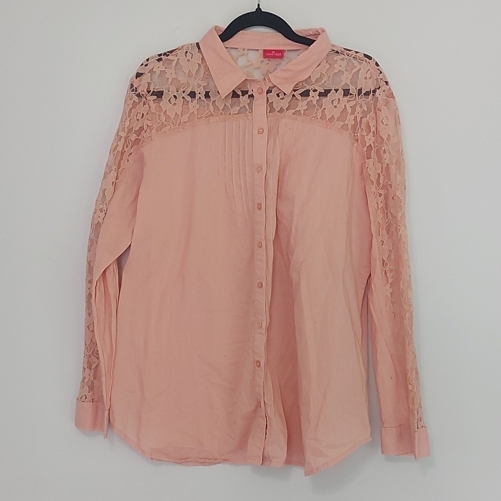 TOGETHER size 18 lace long sleeve button up pink shirt